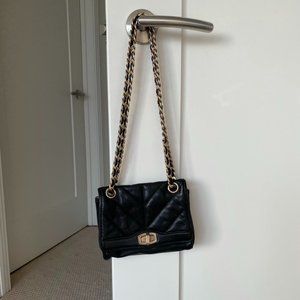 Ann Taylor Cross Body Gold Chain & Black Leather